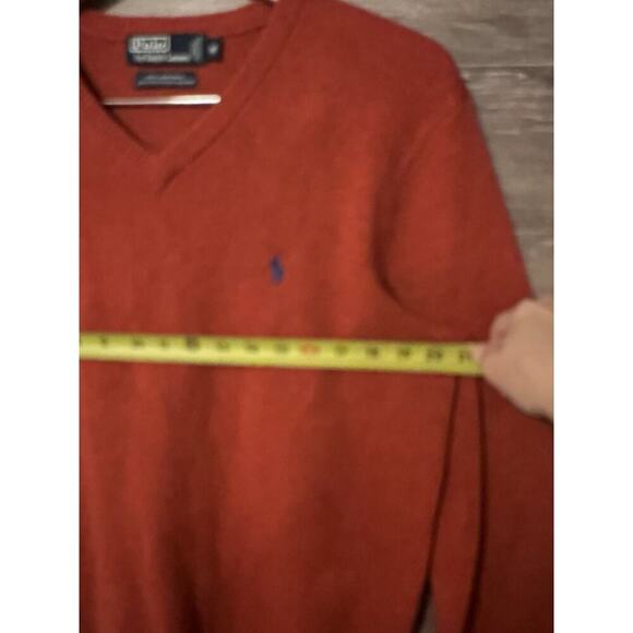 VTG Polo Ralph Lauren Classic 100% Lambswool Italian V-Neck Sweater Sz M Orange - Picture 4 of 7